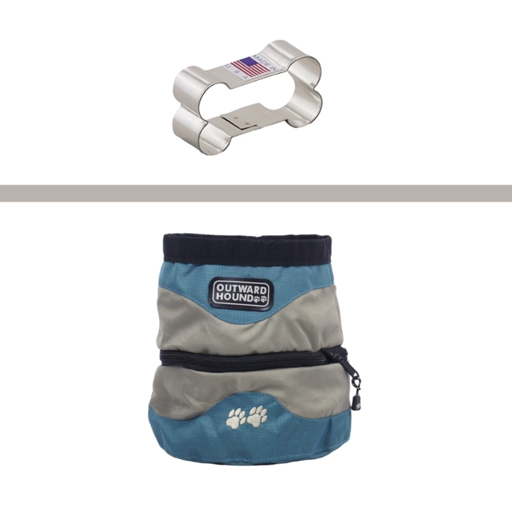 2-in-1 Food & Water Pet Bowl in Ice Blue + Dog Bone Cookie Cutter